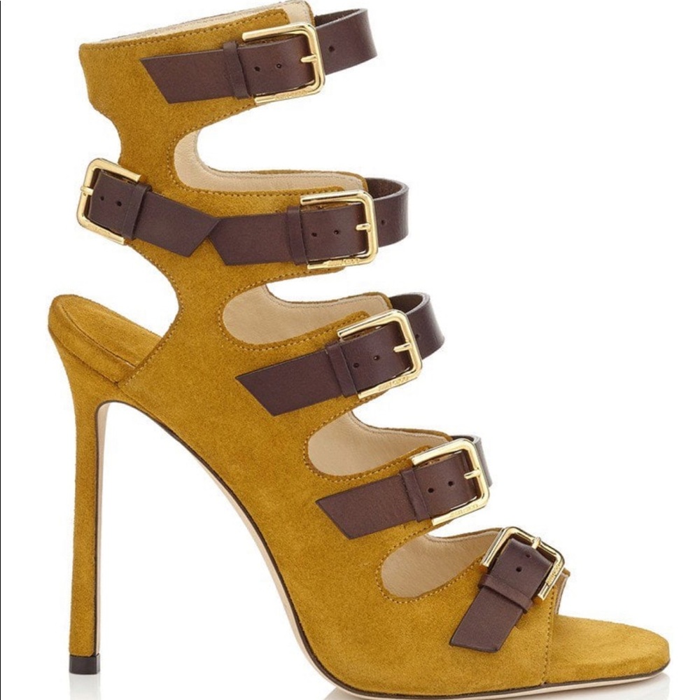 Trick 110 Suede Heeled Sandals in Yellow Brown